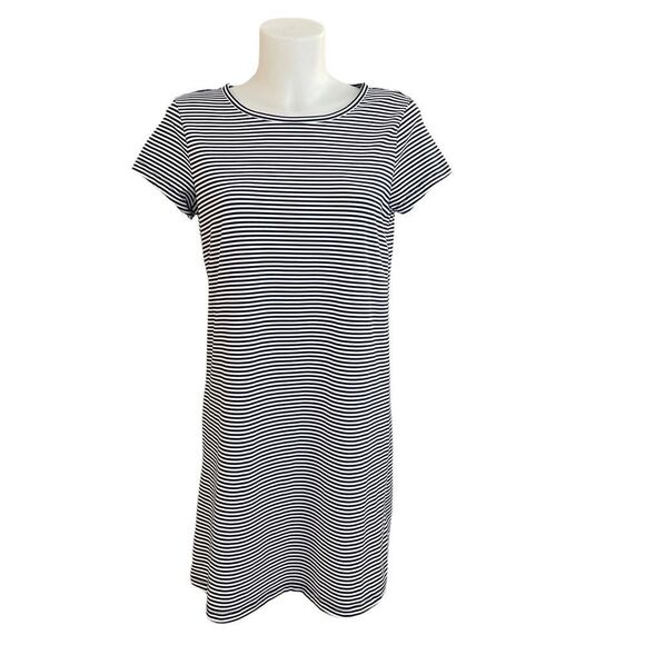 VINEYARD VINES STRIPED NAVY BLUE WHITE SHORT SLEEVE ROUND NECK SHIFT SHIRT DRESS - Picture 1 of 9